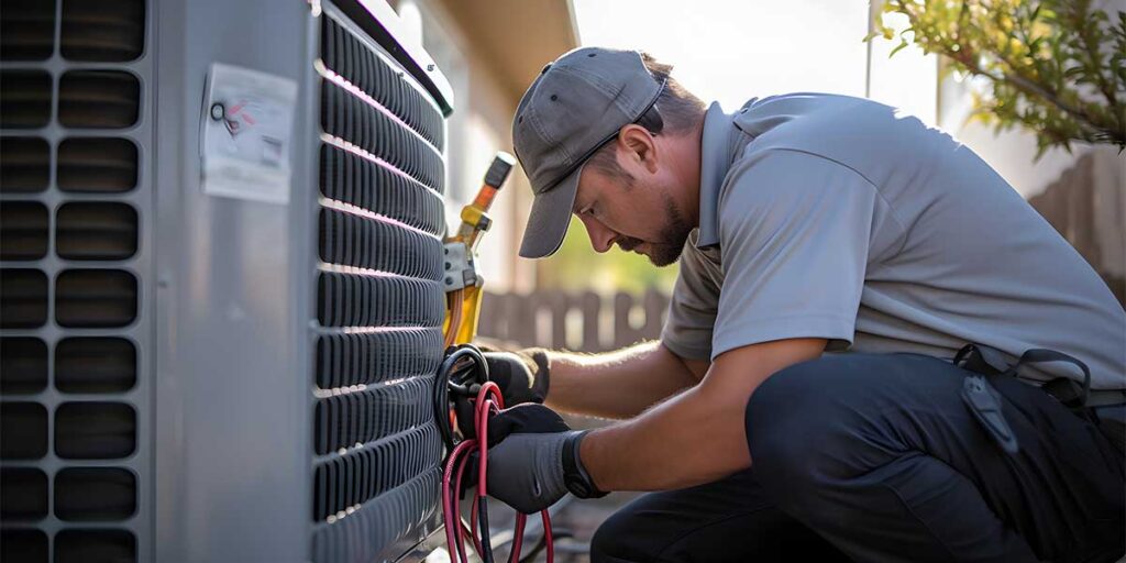 Tech installing an ac unit